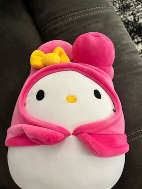 Hello Kitty Plush Hood with Yellow Bow - Hot Pink & White 12 inch